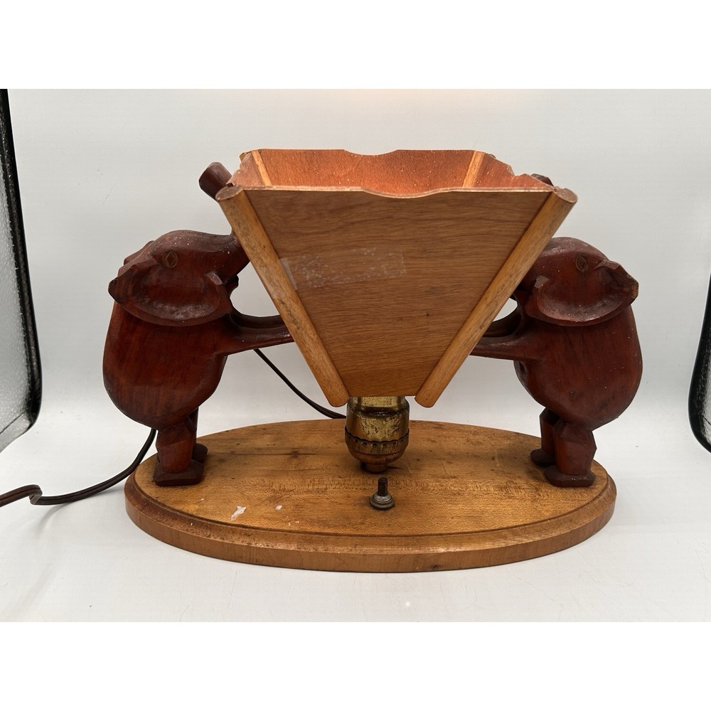 Vintage‎ Handmade Wooden Elephant Planter Lamp